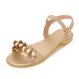 Daitifen ladies fancy Flat Sandals beautiful Pearls Flower Open toes girls Slingback shoes Summer women Casual Beach sandals