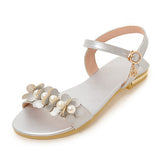 Daitifen ladies fancy Flat Sandals beautiful Pearls Flower Open toes girls Slingback shoes Summer women Casual Beach sandals
