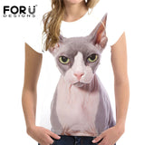 FORUDESIGNS 3D Animal Print Women Summer T Shirt  Canadian Hairless Cat Female Tee Shirts Brand Fitness Short Sleeve Top Clothes