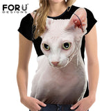 FORUDESIGNS 3D Animal Print Women Summer T Shirt  Canadian Hairless Cat Female Tee Shirts Brand Fitness Short Sleeve Top Clothes