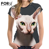 FORUDESIGNS 3D Animal Print Women Summer T Shirt  Canadian Hairless Cat Female Tee Shirts Brand Fitness Short Sleeve Top Clothes
