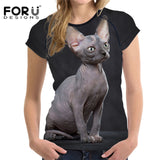 FORUDESIGNS 3D Animal Print Women Summer T Shirt  Canadian Hairless Cat Female Tee Shirts Brand Fitness Short Sleeve Top Clothes