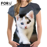 FORUDESIGNS 3D Animal Print Women Summer T Shirt  Canadian Hairless Cat Female Tee Shirts Brand Fitness Short Sleeve Top Clothes