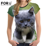 FORUDESIGNS 3D Animal Print Women Summer T Shirt  Canadian Hairless Cat Female Tee Shirts Brand Fitness Short Sleeve Top Clothes
