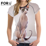 FORUDESIGNS 3D Animal Print Women Summer T Shirt  Canadian Hairless Cat Female Tee Shirts Brand Fitness Short Sleeve Top Clothes