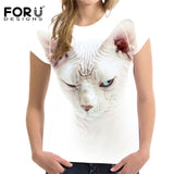 FORUDESIGNS 3D Animal Print Women Summer T Shirt  Canadian Hairless Cat Female Tee Shirts Brand Fitness Short Sleeve Top Clothes
