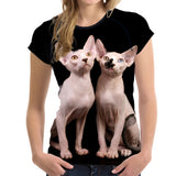FORUDESIGNS Women T Shirts Cat Printed Short Sleeve Shirts Female Kawaii Canadian Hairless Tops Girls Clothes T-shirt Camisetas