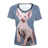 FORUDESIGNS Women T Shirts Cat Printed Short Sleeve Shirts Female Kawaii Canadian Hairless Tops Girls Clothes T-shirt Camisetas