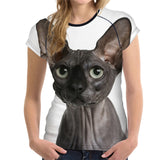FORUDESIGNS Women T Shirts Cat Printed Short Sleeve Shirts Female Kawaii Canadian Hairless Tops Girls Clothes T-shirt Camisetas